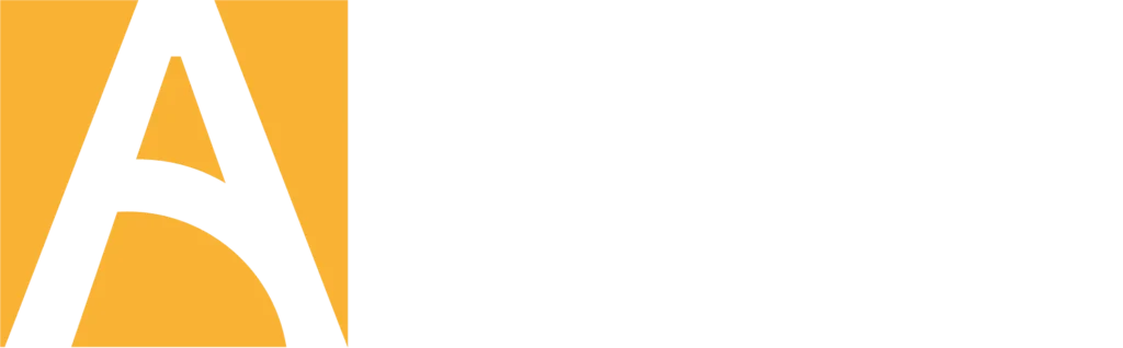 Logo von AMICUS Bildung in weißer Schrift auf orangefarbenem Hintergrund.